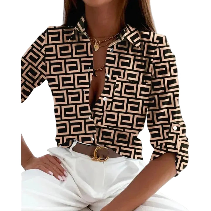 Dames Blouse met Lange Mouwen en Chique Print 0