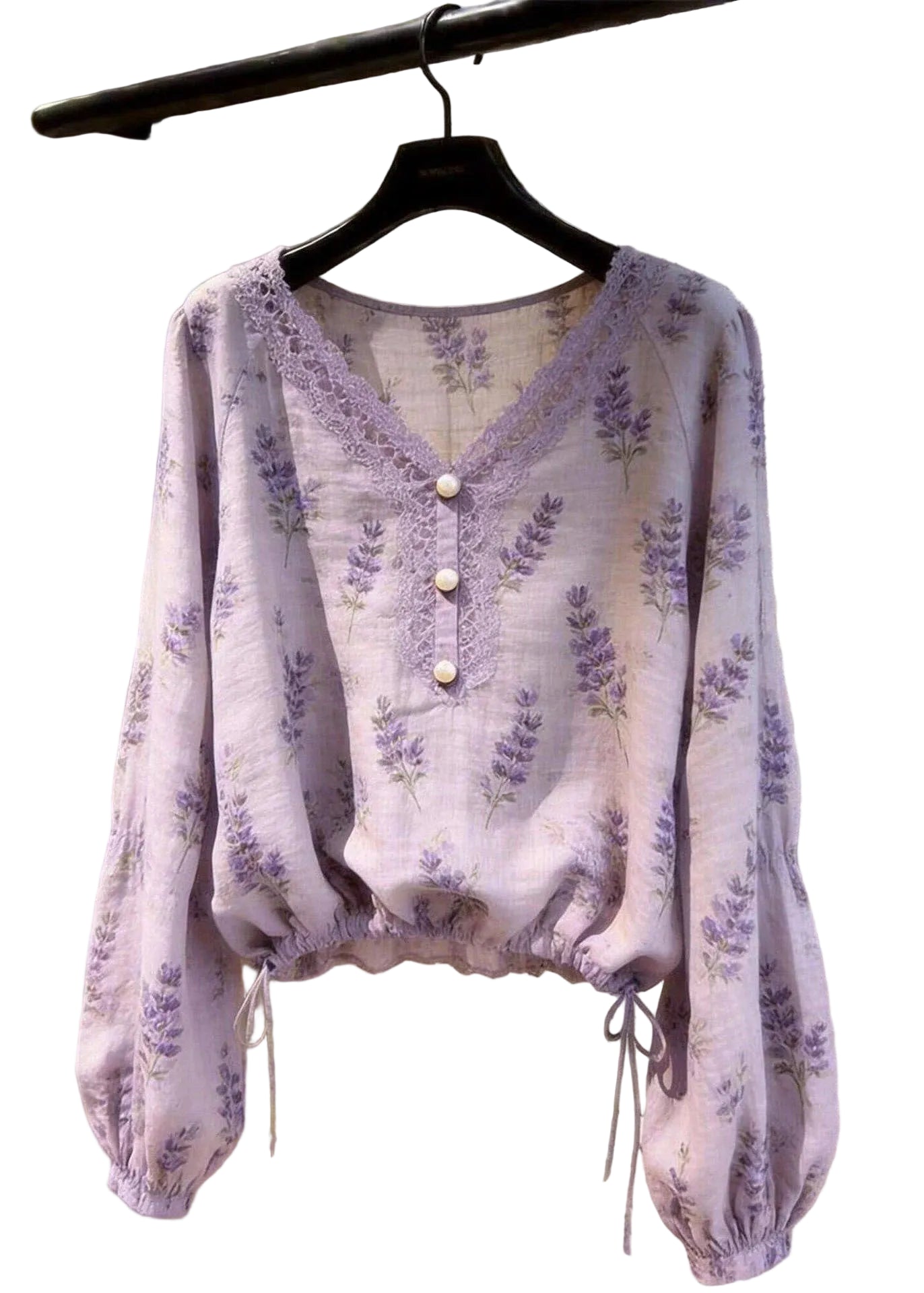 Dames Blouse met Opengewerkte Print en Knoopsluiting Herfststijl 0