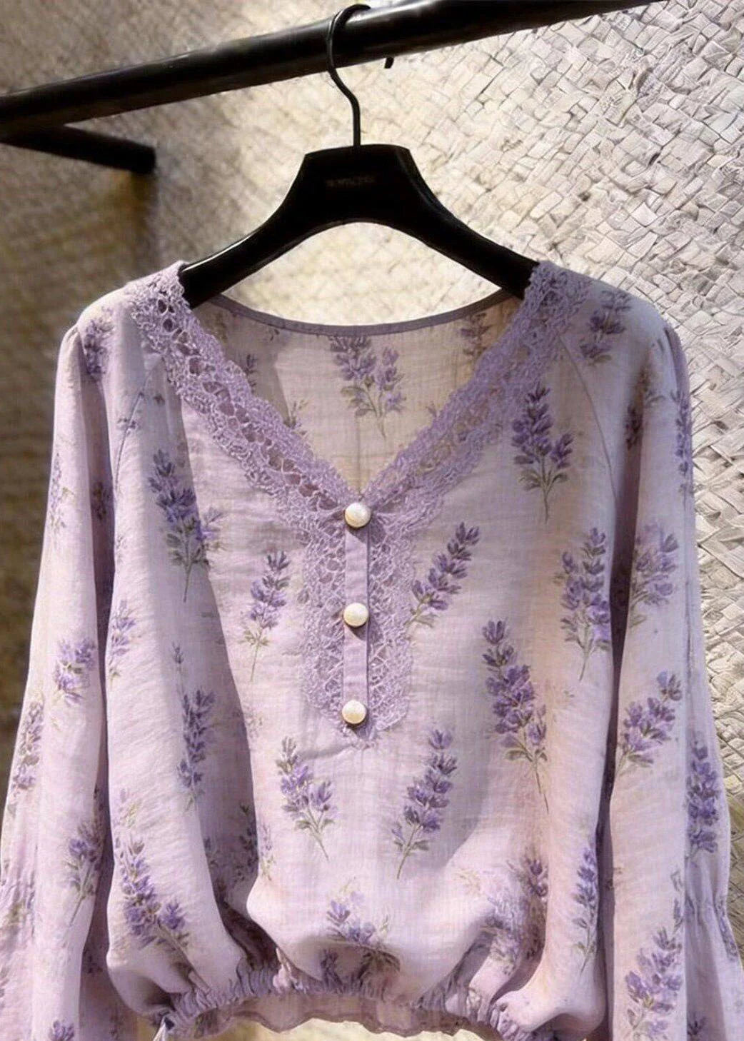 Dames Blouse met Opengewerkte Print en Knoopsluiting Herfststijl 1