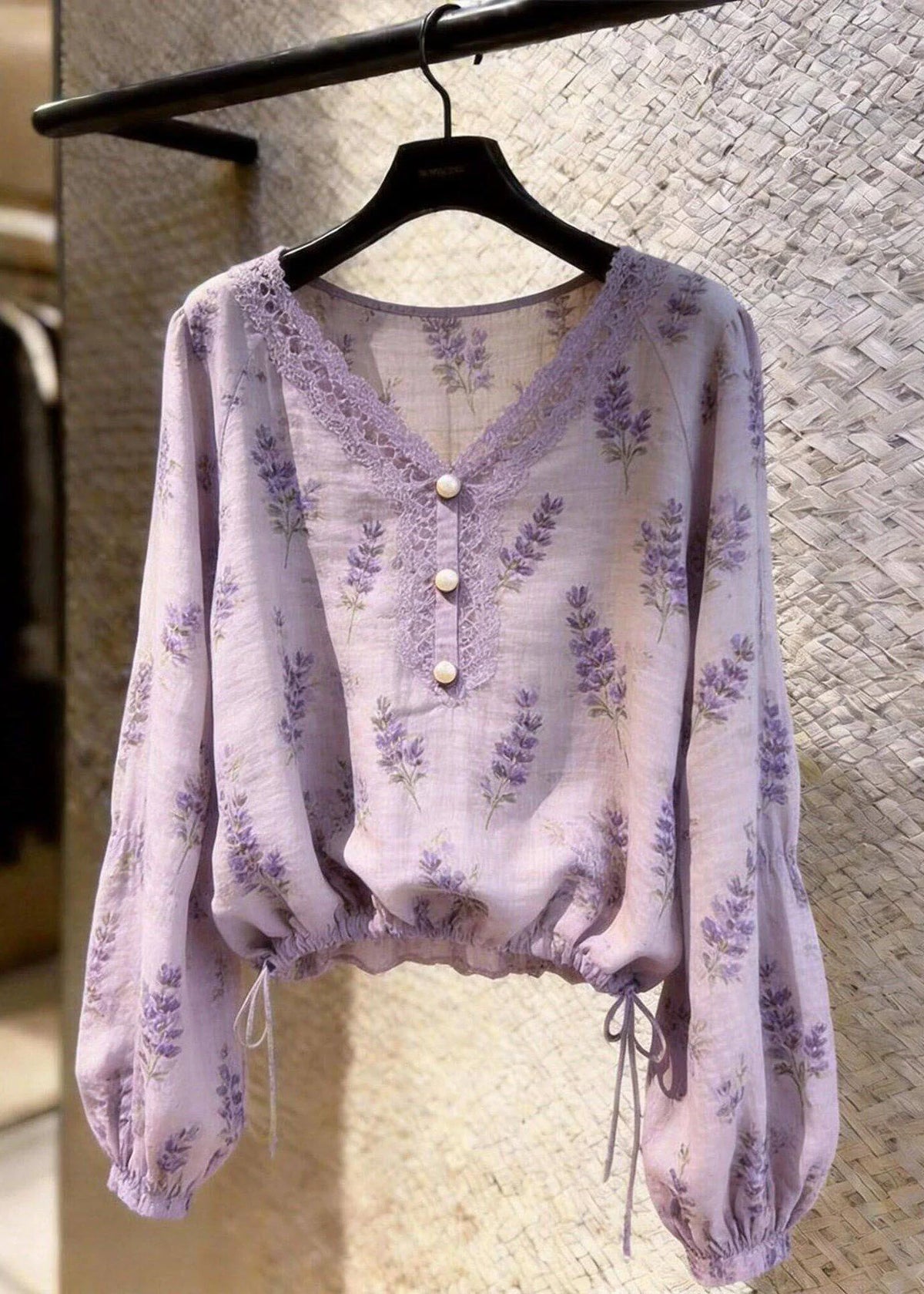 Dames Blouse met Opengewerkte Print en Knoopsluiting Herfststijl 2