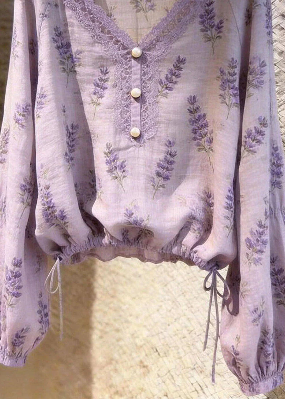 Dames Blouse met Opengewerkte Print en Knoopsluiting Herfststijl 3