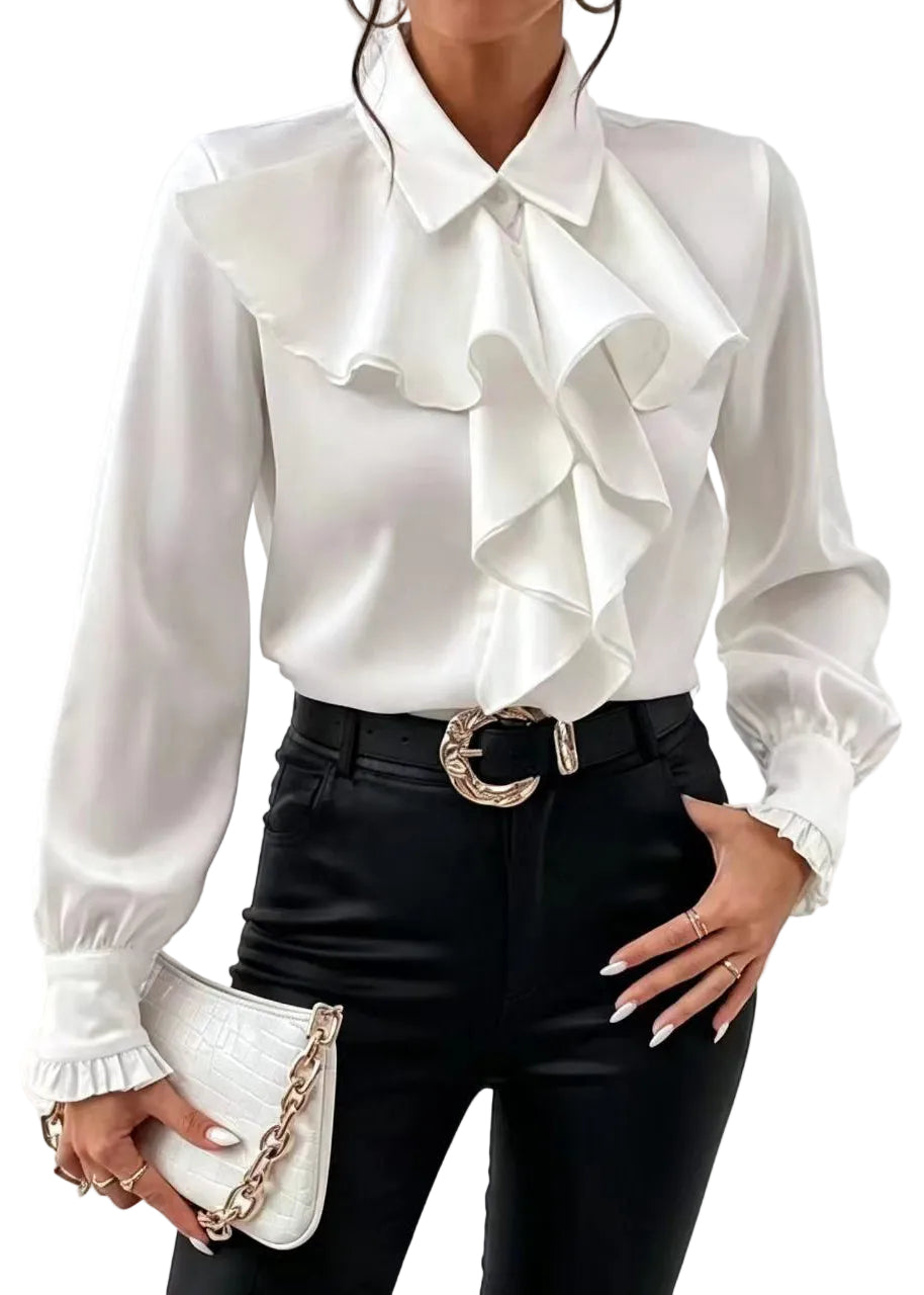 Dames Blouse met Peter Pan Kraag en Lange Mouwen 0