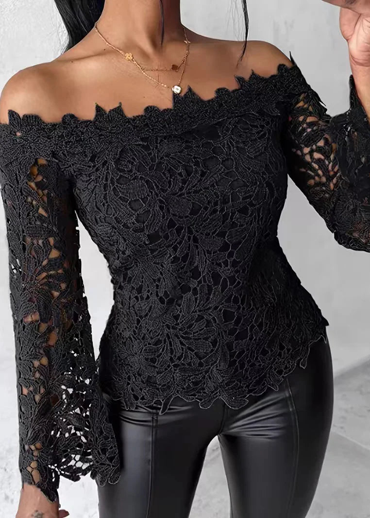 Dames Blouse met Schuine Halslijn en Uitlopende Mouwen 1