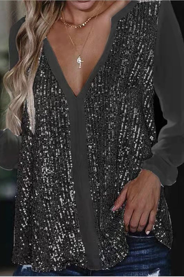 Dames Blouse met V-hals en Pailletten 3