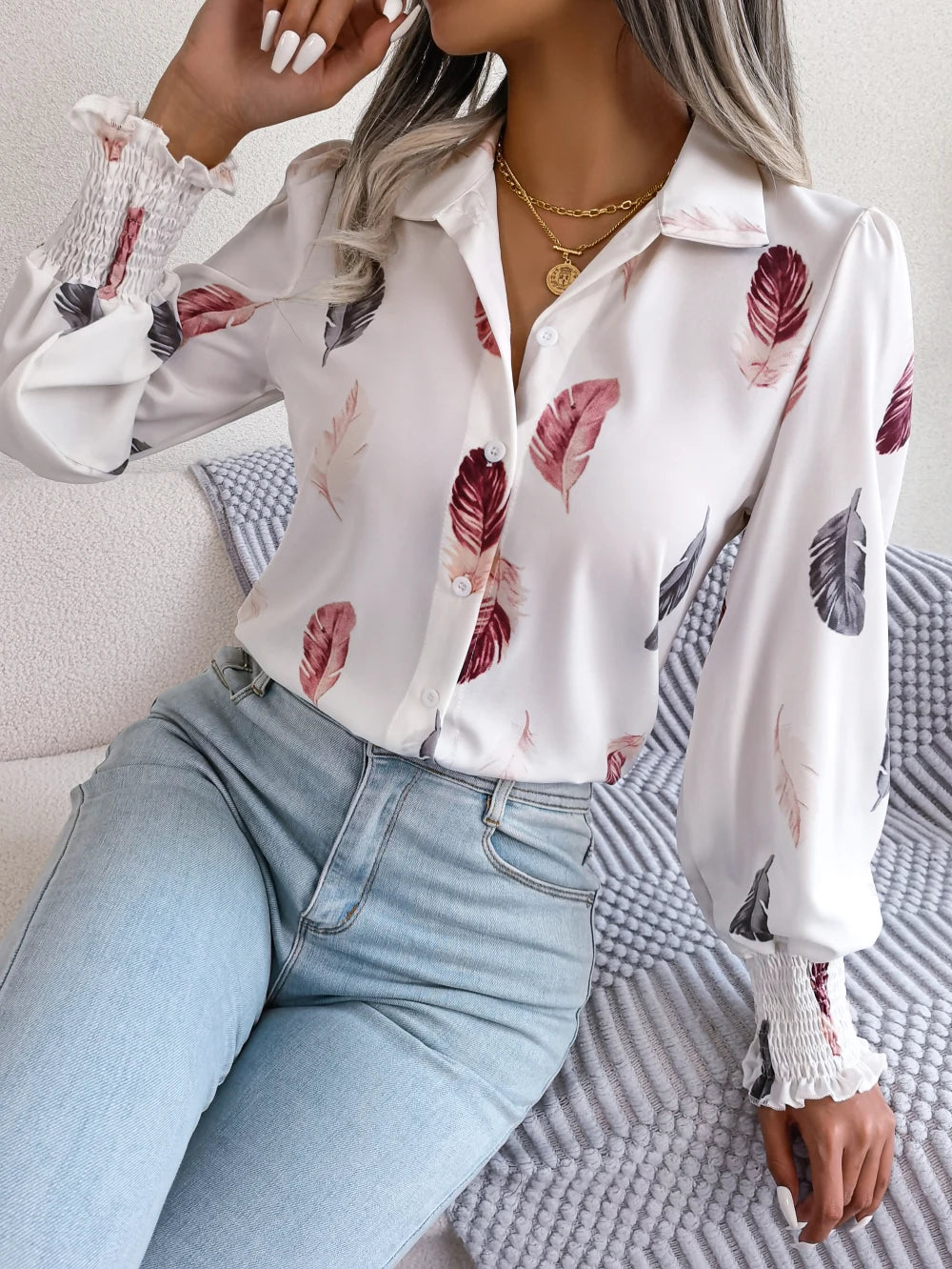 Dames Blouse met Verenprint en Lange Mouwen 0