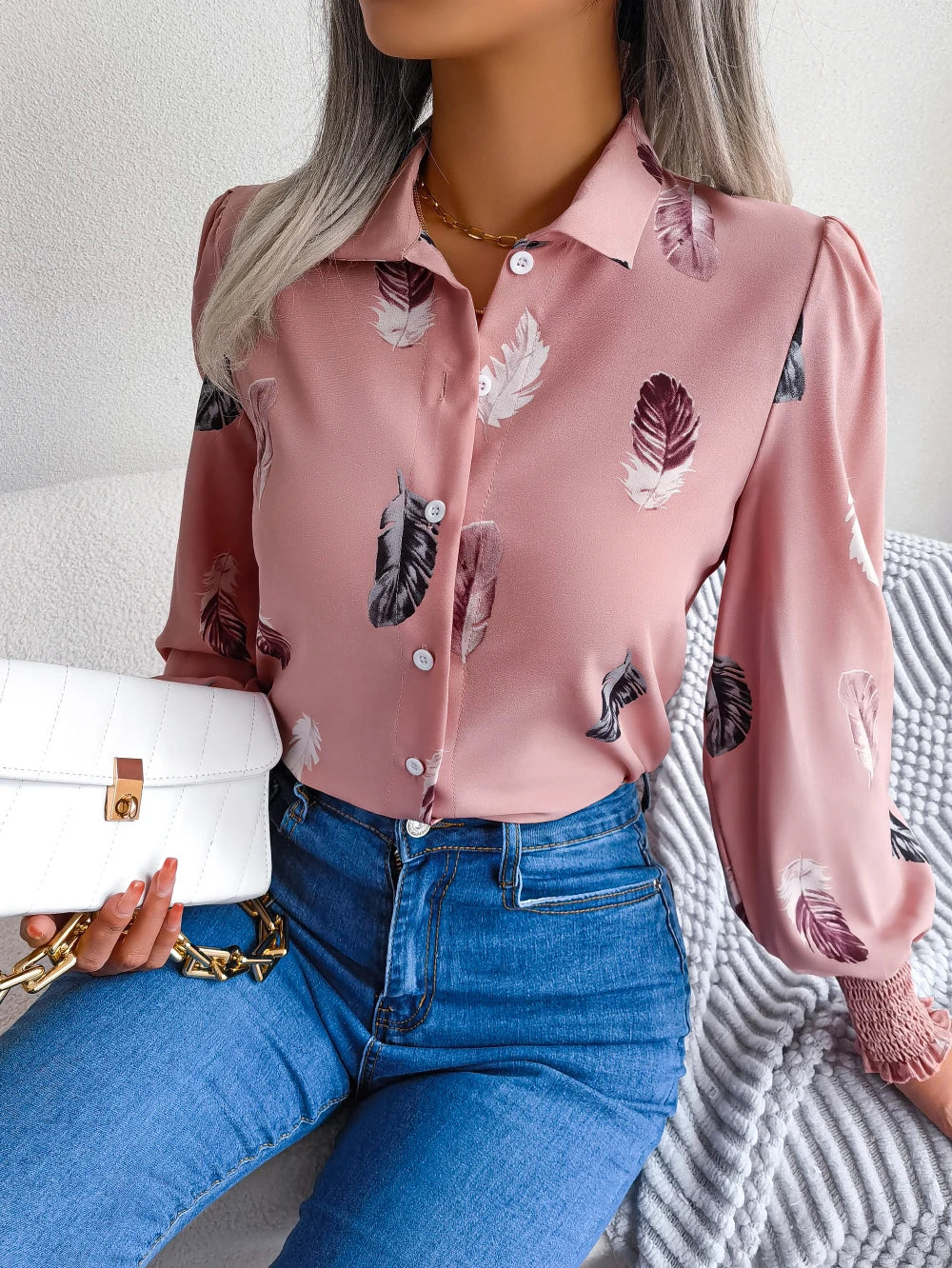 Dames Blouse met Verenprint en Lange Mouwen 2