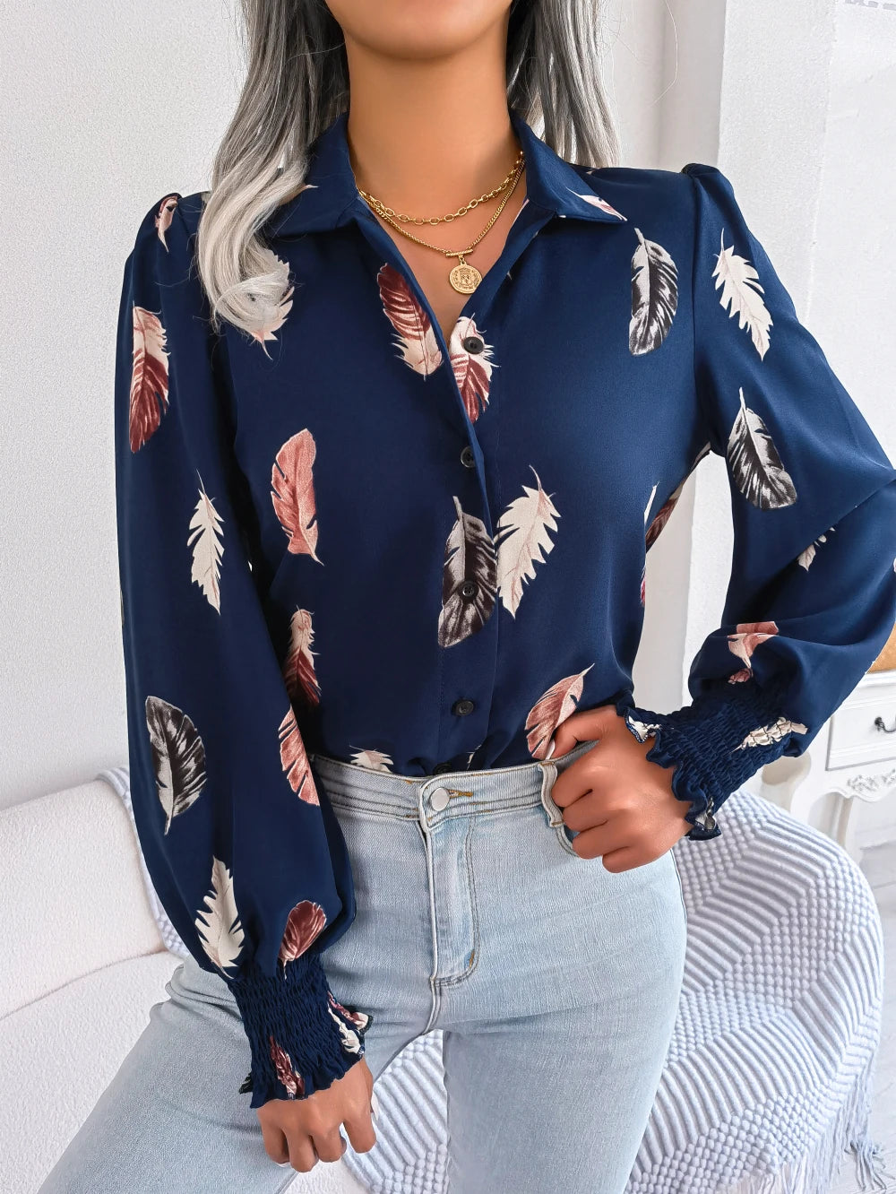 Dames Blouse met Verenprint en Lange Mouwen 4