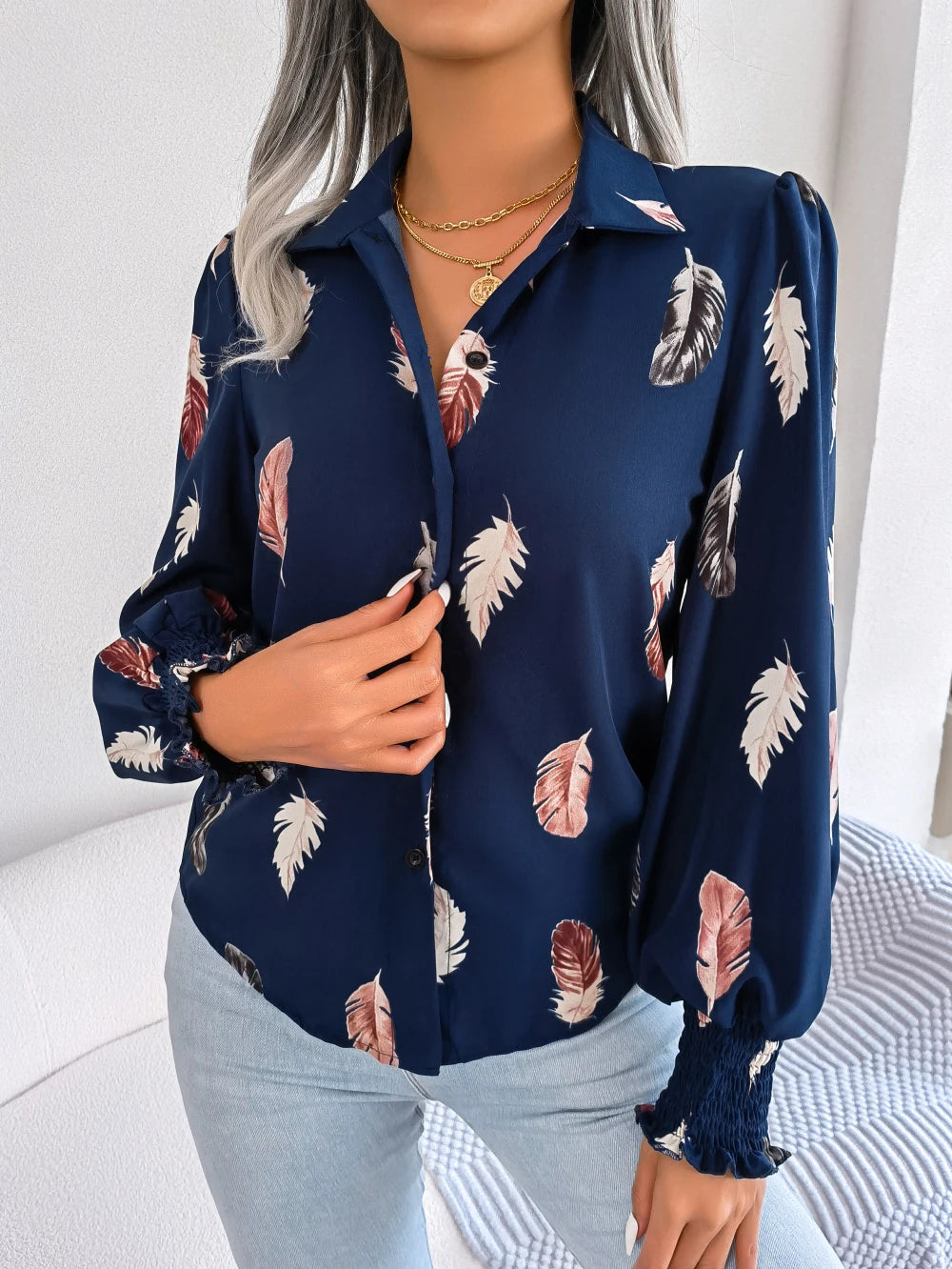 Dames Blouse met Verenprint en Lange Mouwen 5