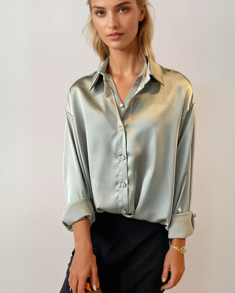 Dames Blouse van Satijn met Elegante Afwerking 2