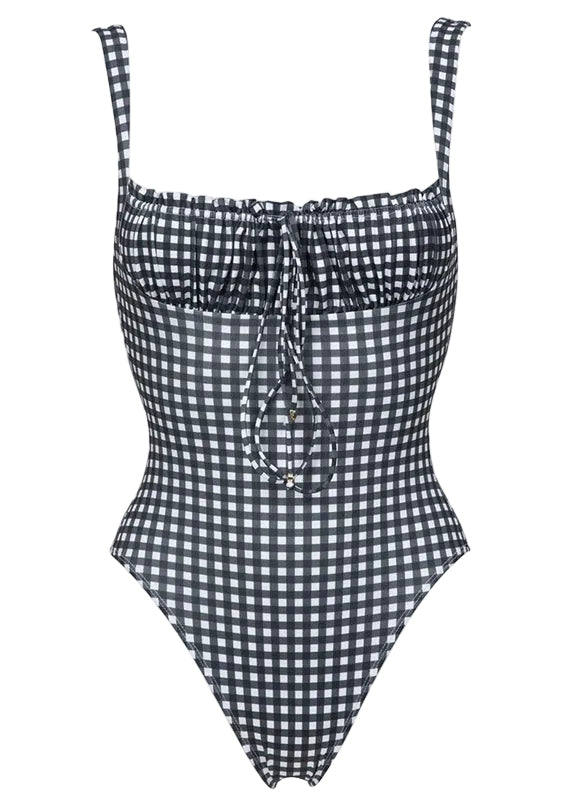 Dames Bodysuit Geruit Met Vierkante Kraag En Trekkoord 4