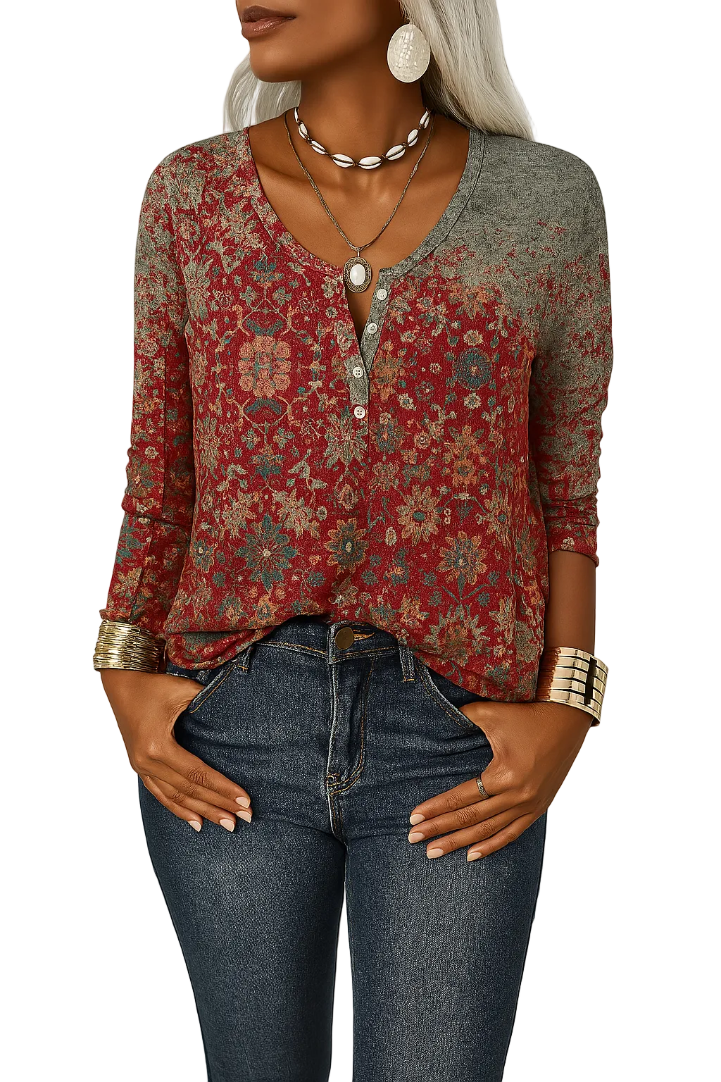 Dames Boho Blouse Met Bloemmotief 0