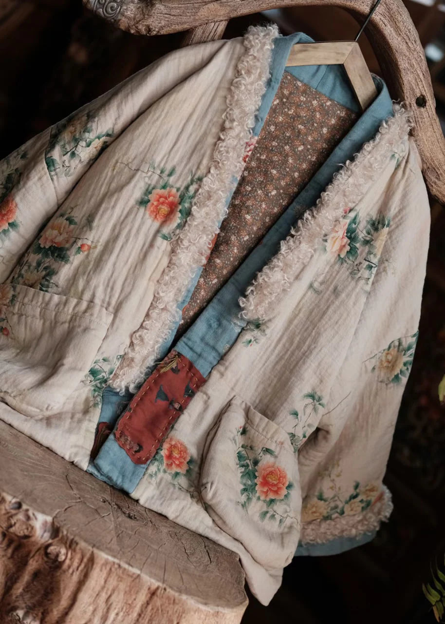 Dames Boho Jas Patchwork Met Zakkenprint 0
