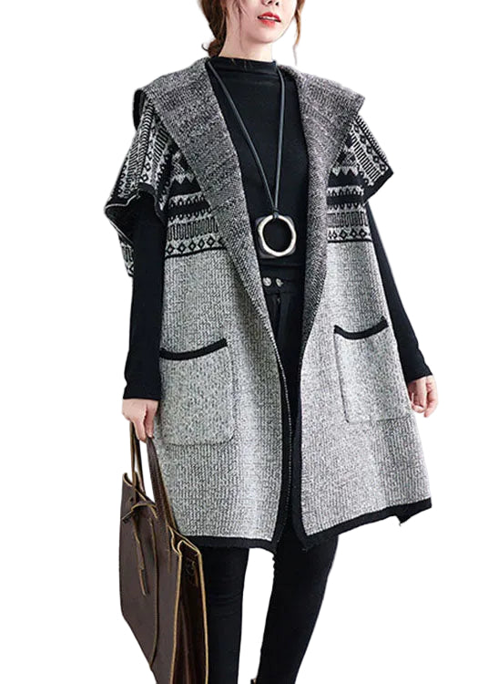 Dames Boho Vest met Korte Mouwen en Capuchon 0
