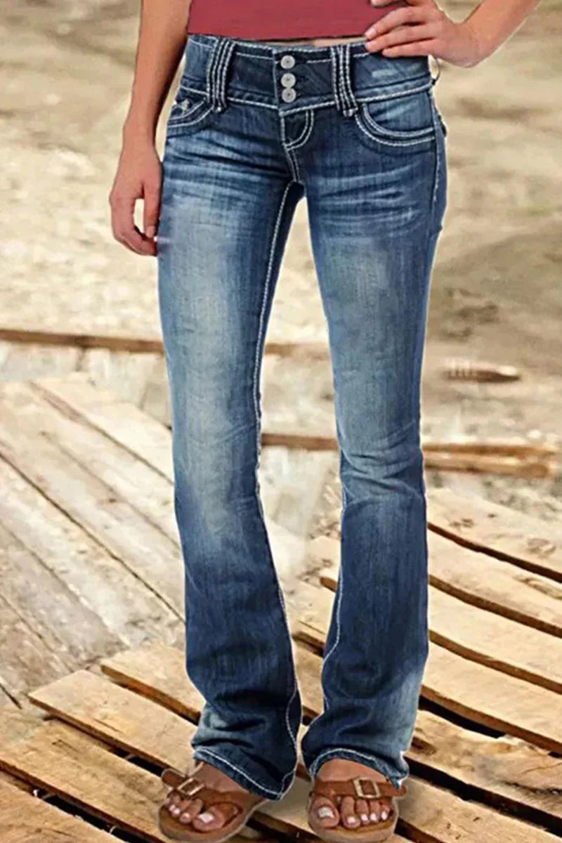 Dames Bootcut Denim Jeans Gescheurd 2