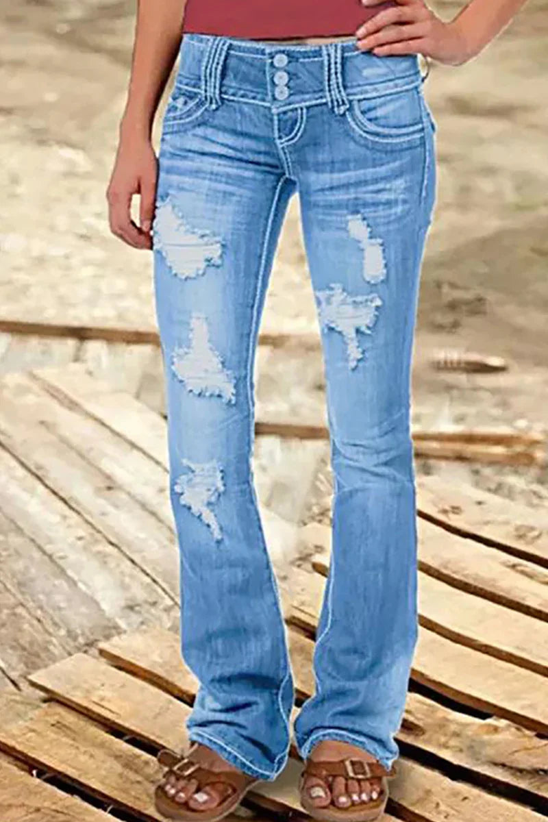 Dames Bootcut Denim Jeans Gescheurd 3