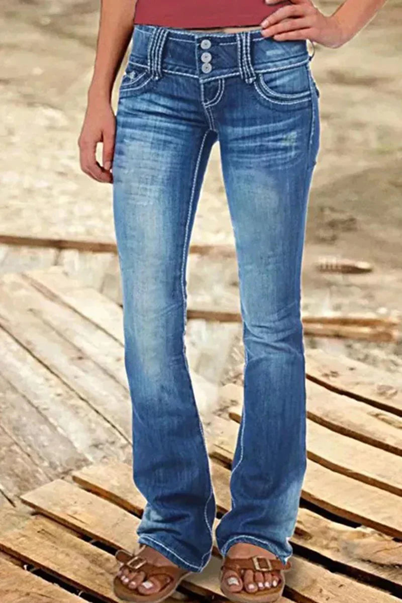 Dames Bootcut Denim Jeans Gescheurd 4
