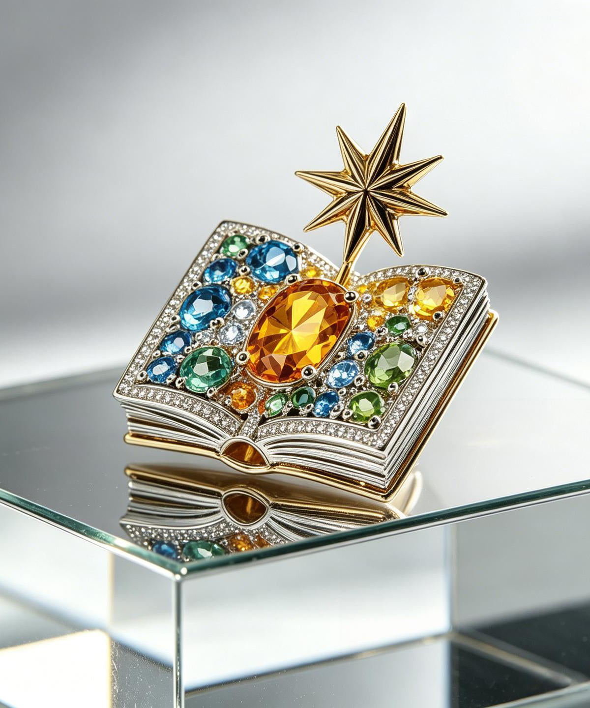 Dames Broche Regenboog Met Magisch Boek Design 3