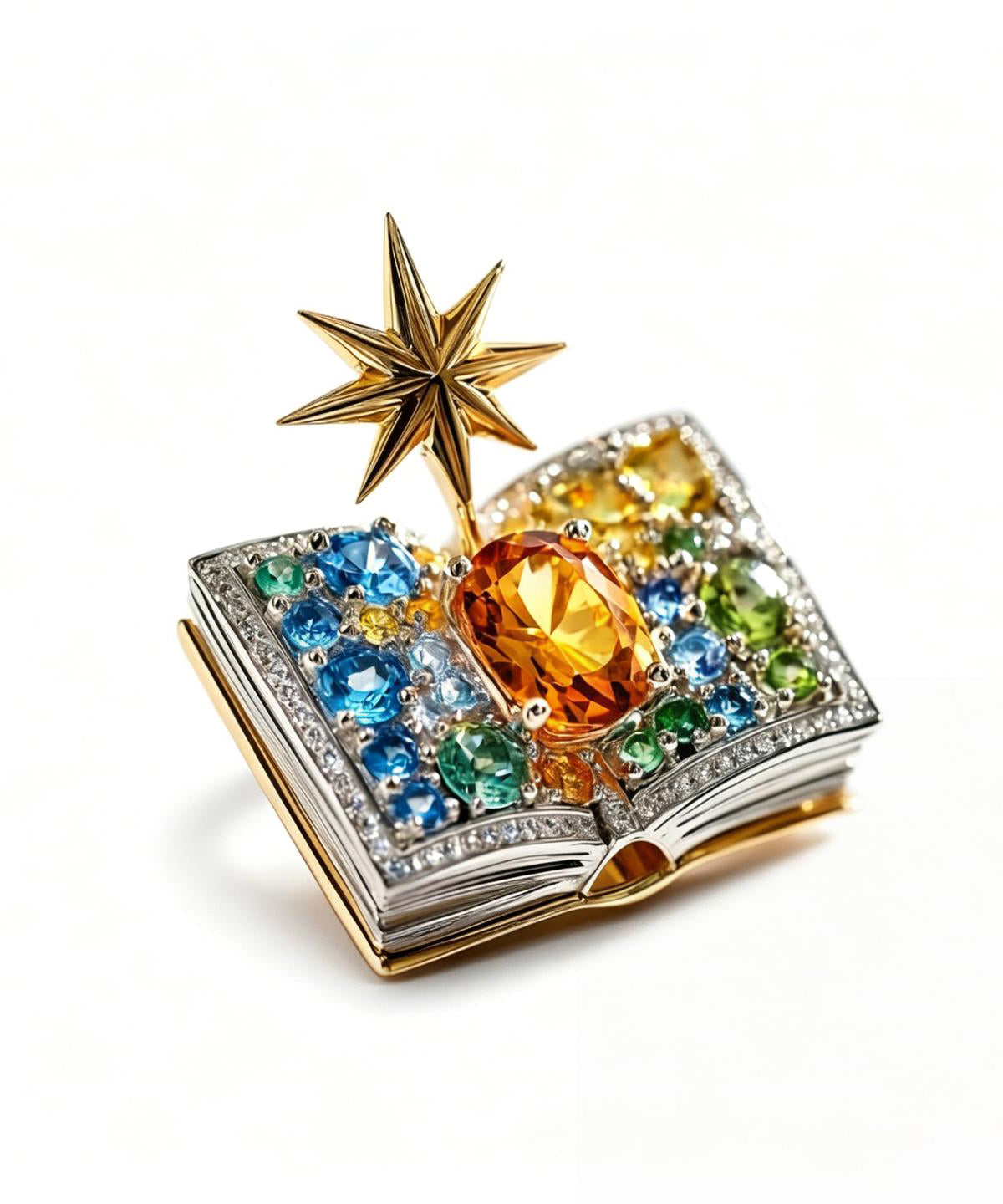 Dames Broche Regenboog Met Magisch Boek Design 4