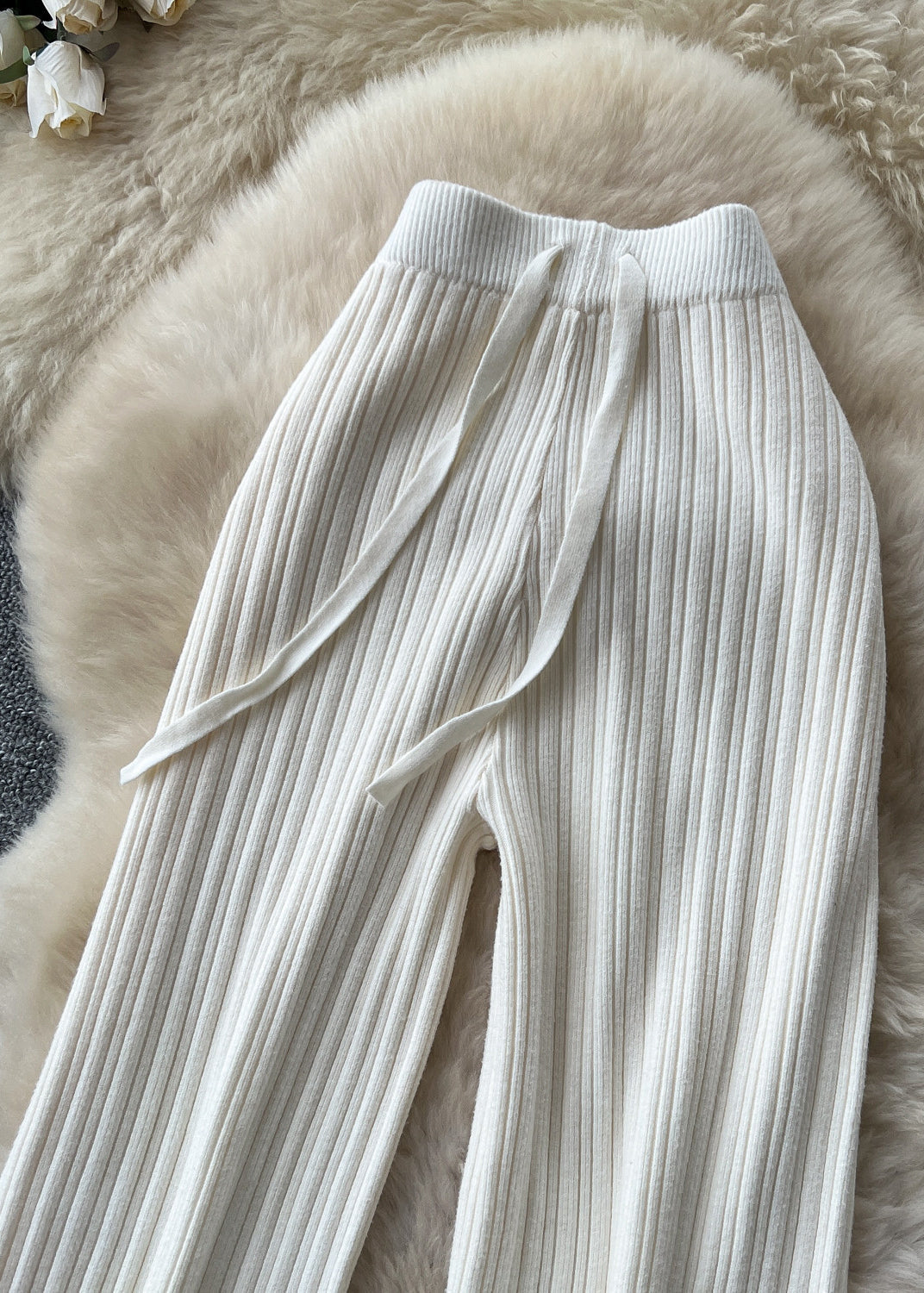 Dames Broek Gebreid Wijde Pijpen Met Elastische Taille 4