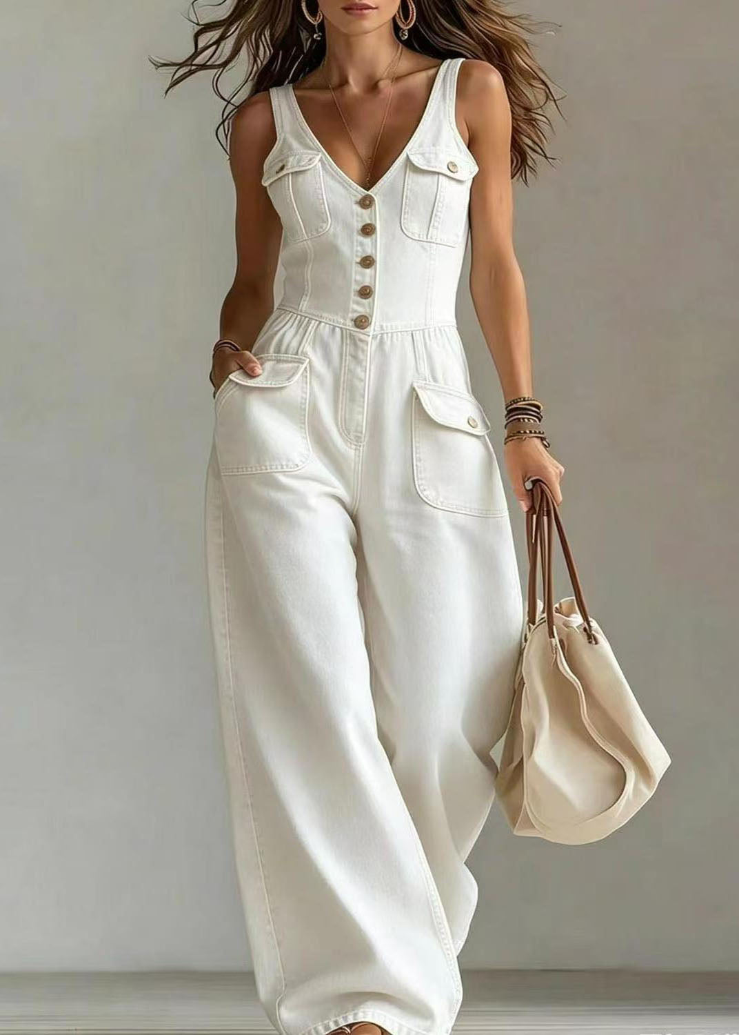 Dames Broek Rechte Pasvorm met Oversized Zakken Bohemien Stijl 3