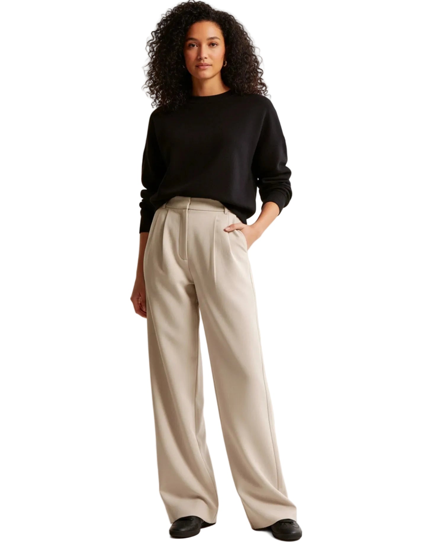 Dames Broek met Hoge Taille en Geplooide Pijpen 0