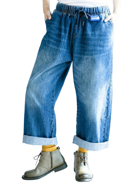 Dames Broek met Wijde Pijpen en Elastische Taille 0