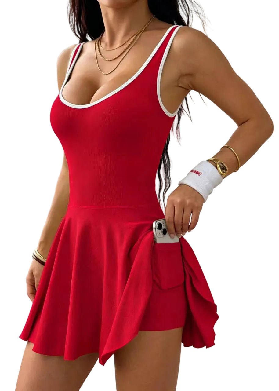 Dames Cami-jurk met U-hals en ingebouwde korte broek 0