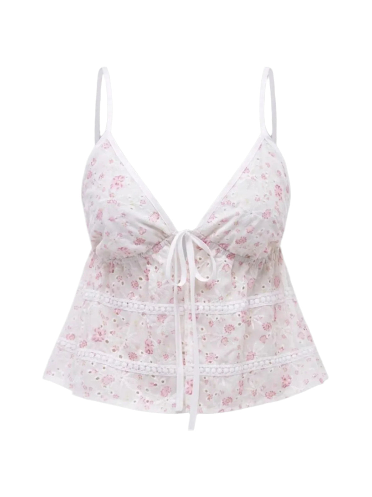 Dames Cami Top met Bloemenprint en Strik 0