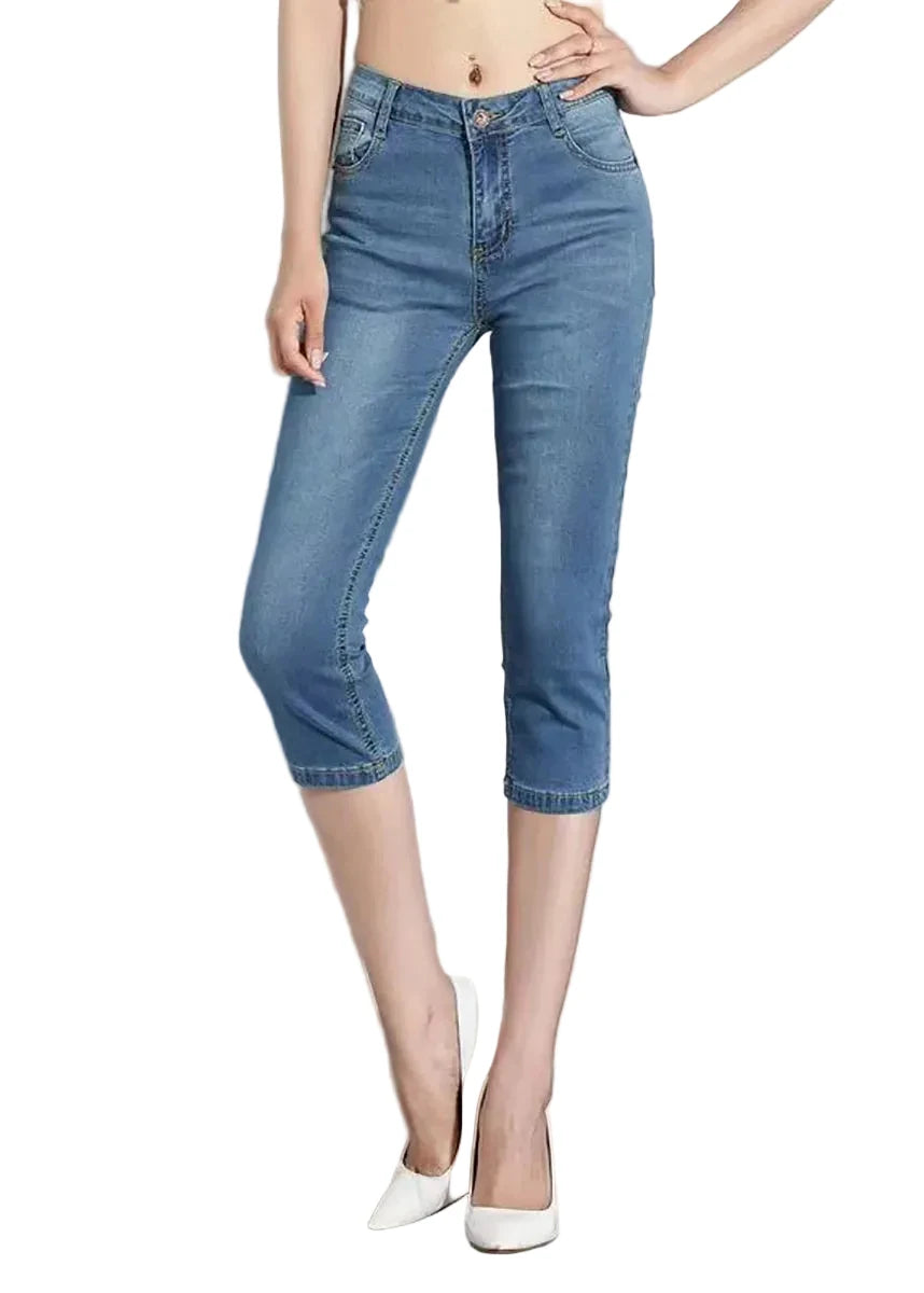 Dames Capri Broek Slim Fit Hoge Taille Lichtblauw 0