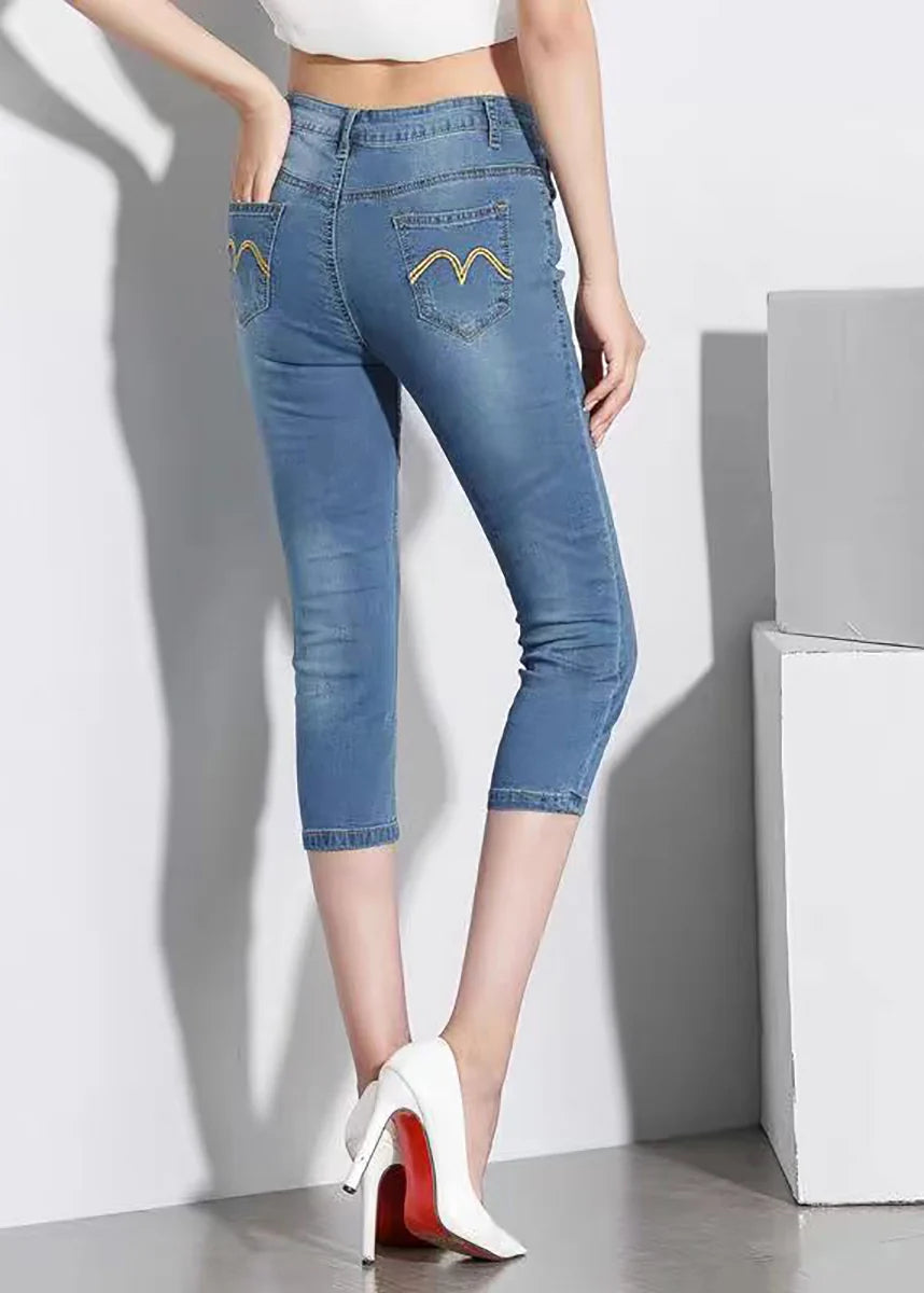 Dames Capri Broek Slim Fit Hoge Taille Lichtblauw 4