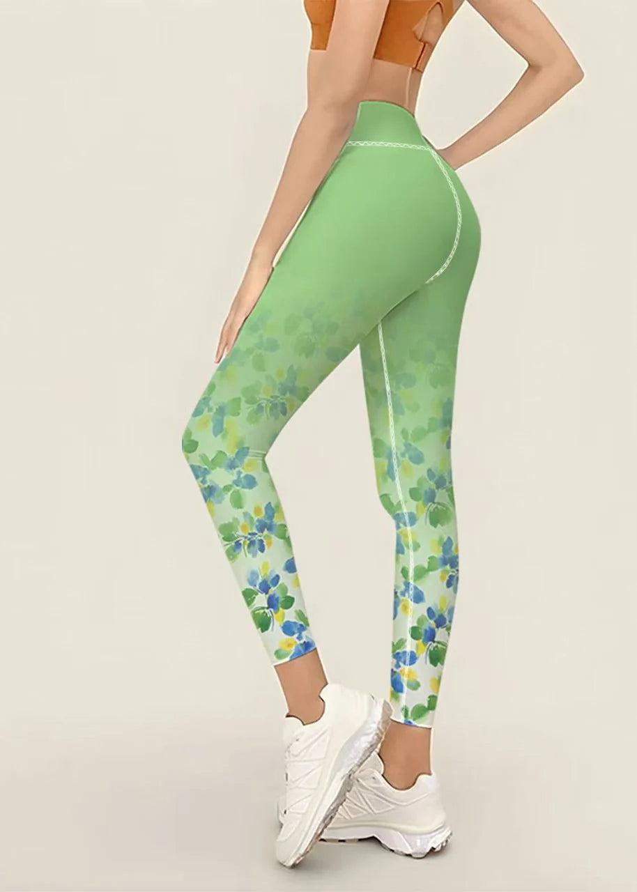 Dames Capri Legging Bloemenprint Hoge Taille Stretch 1