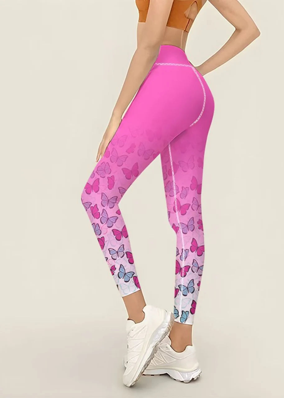 Dames Capri Legging Vlinderprint Hoge Taille Sportief 1