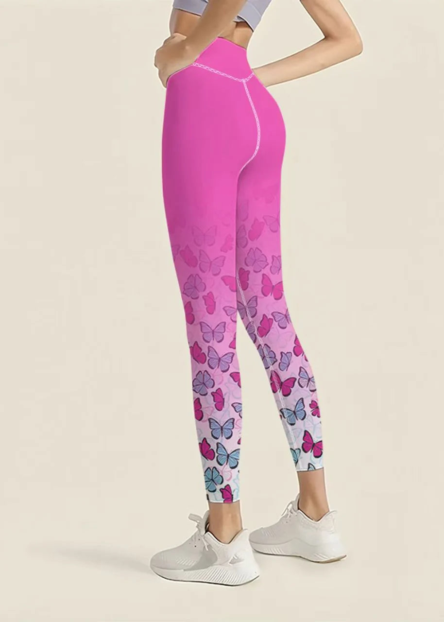 Dames Capri Legging Vlinderprint Hoge Taille Sportief 3