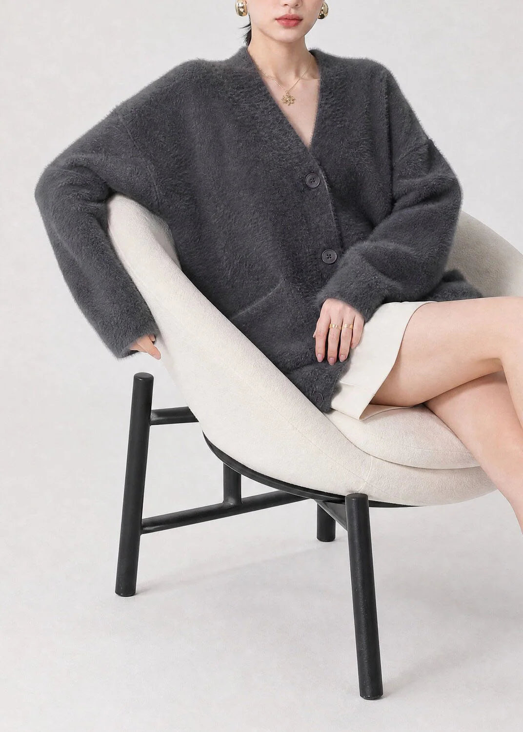 Dames Cardigan Gebreid Casual V-hals Met Knoopzakken 2