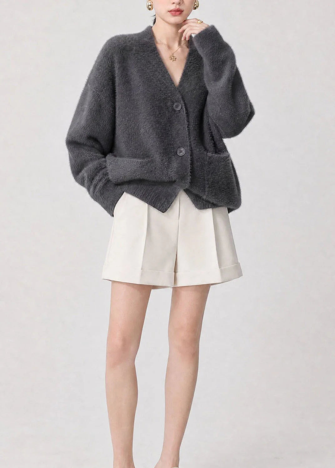 Dames Cardigan Gebreid Casual V-hals Met Knoopzakken 3