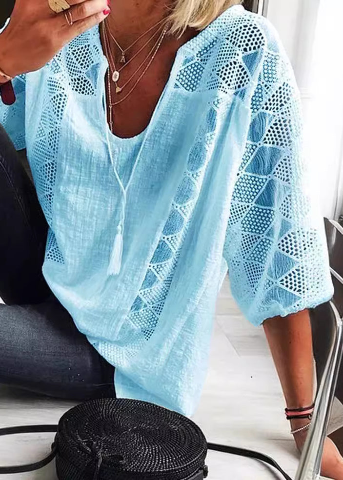 Dames Casual Blouse U-hals Patchwork 1