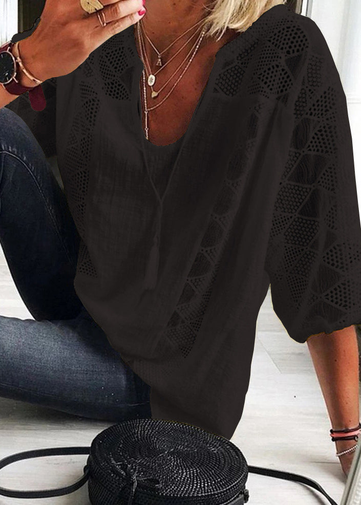 Dames Casual Blouse U-hals Patchwork 3