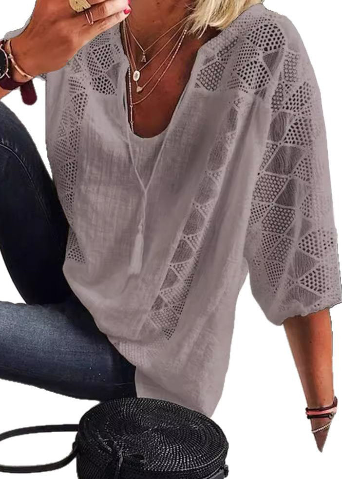 Dames Casual Blouse U-hals Patchwork 4