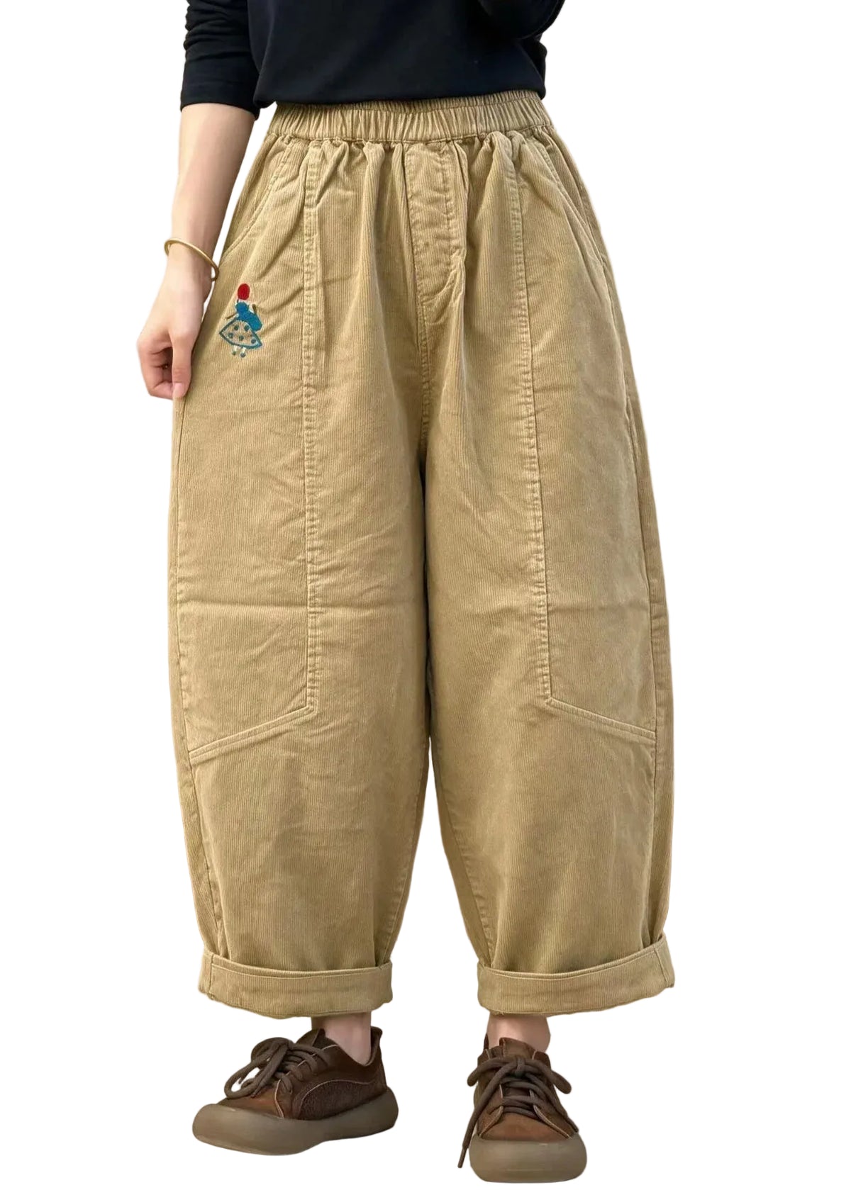 Dames Casual Broek Corduroy Patchwork 0