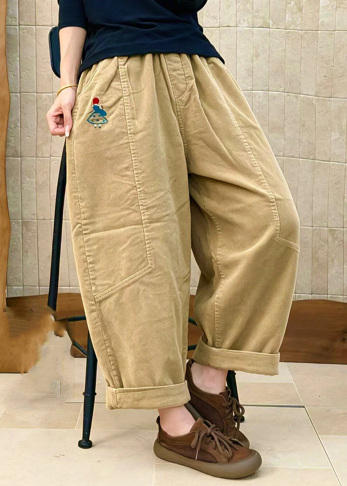 Dames Casual Broek Corduroy Patchwork 2