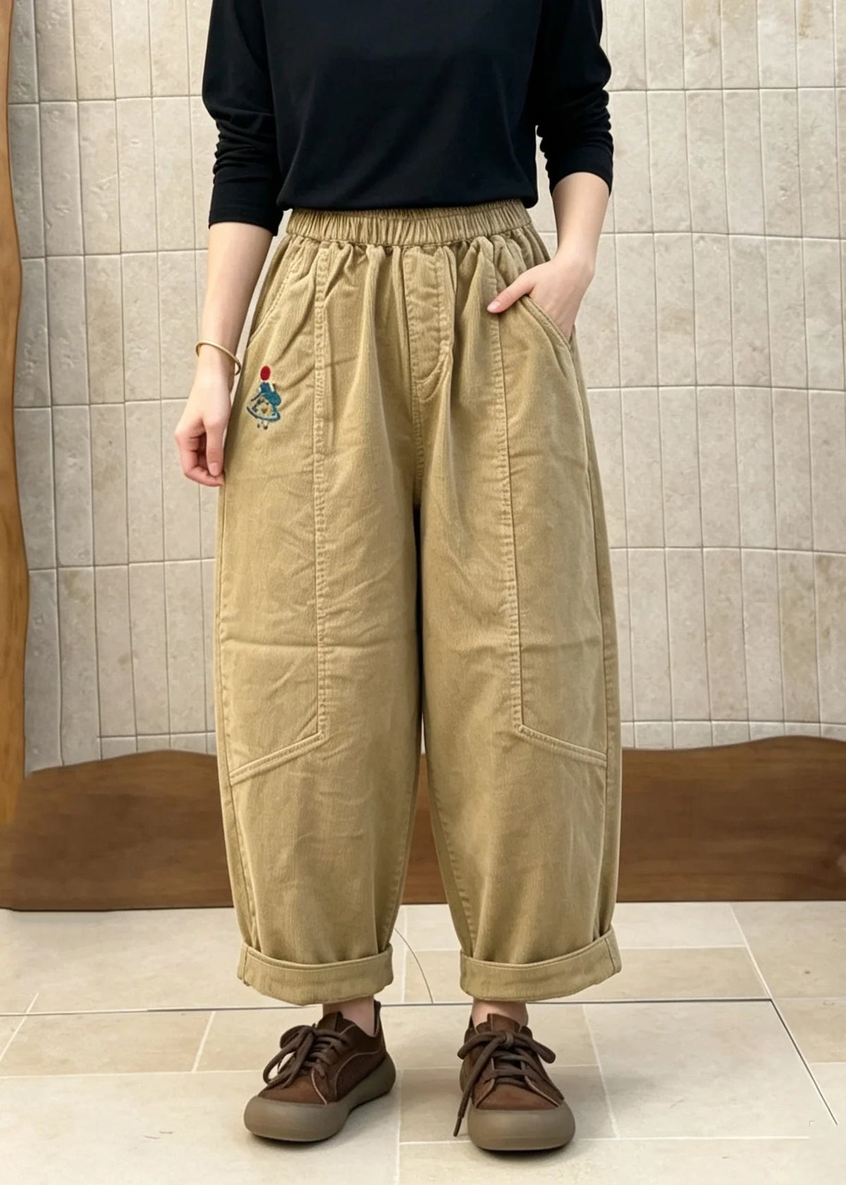 Dames Casual Broek Corduroy Patchwork 3