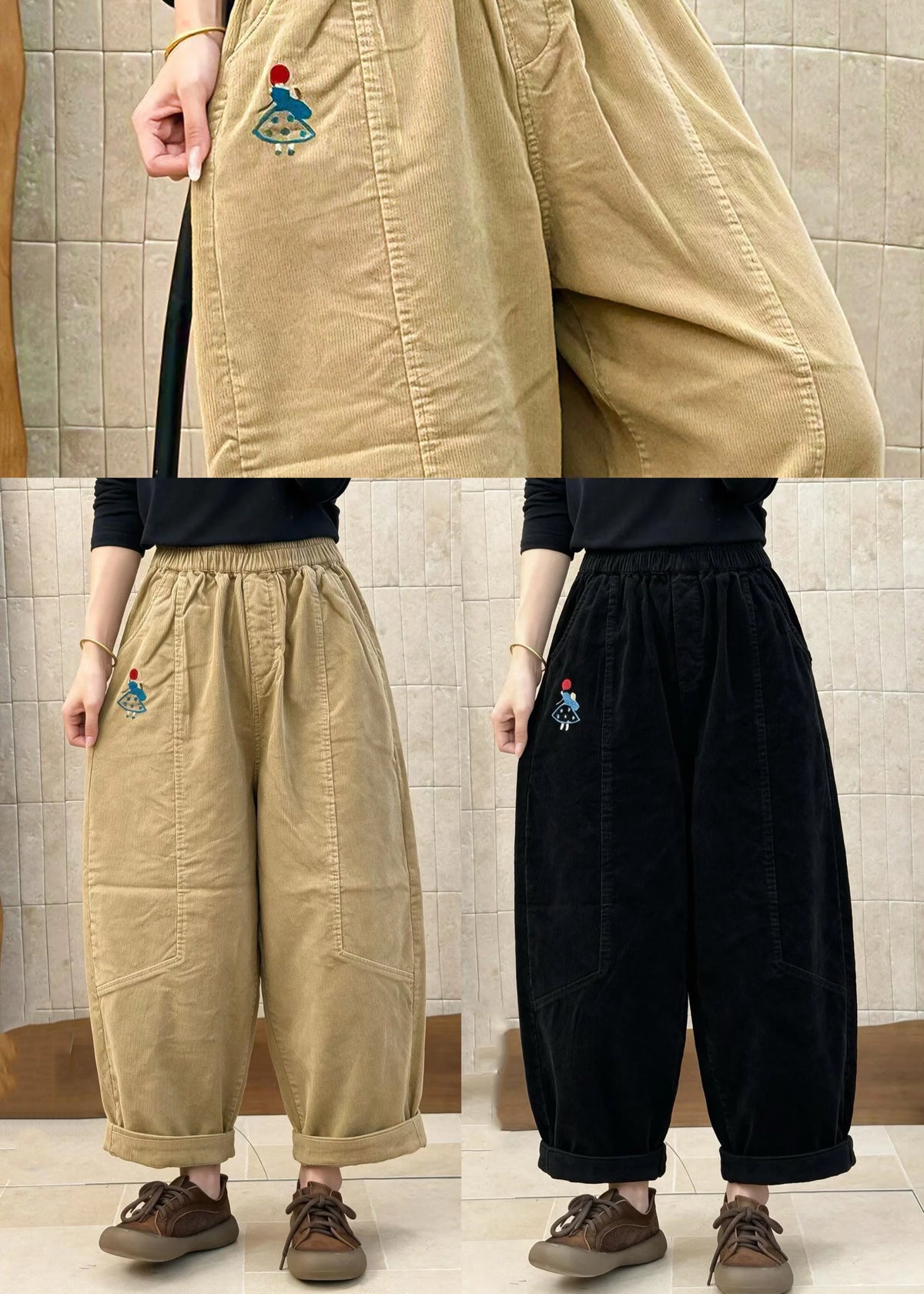 Dames Casual Broek Corduroy Patchwork 4