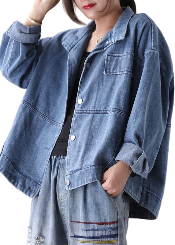 Dames Casual Denim Blauw Colbert met Staande Kraag 0