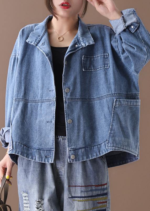 Dames Casual Denim Blauw Colbert met Staande Kraag 1