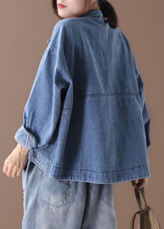Dames Casual Denim Blauw Colbert met Staande Kraag 2