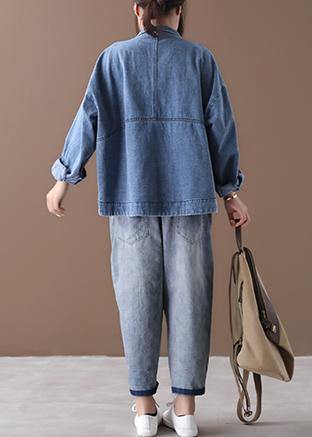 Dames Casual Denim Blauw Colbert met Staande Kraag 3