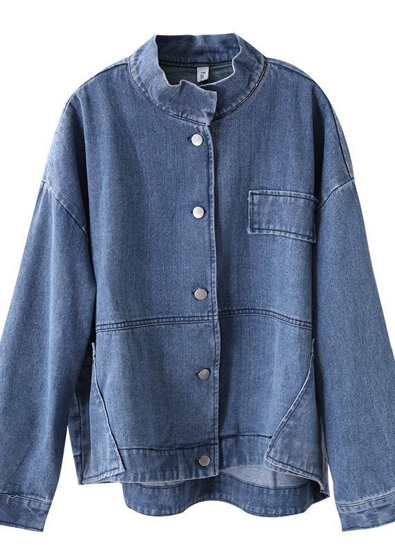 Dames Casual Denim Blauw Colbert met Staande Kraag 4