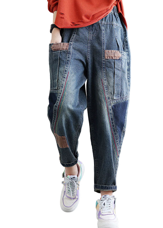 Dames Casual Denim Broek met Pockets en Patchwork 0