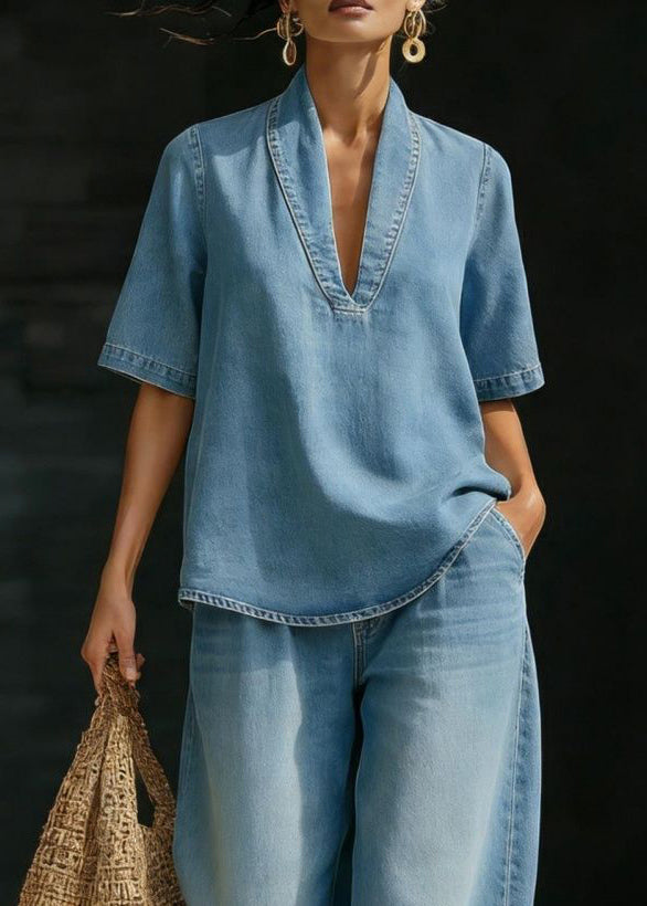 Dames Casual Denim T-shirt en Jeans Set 3