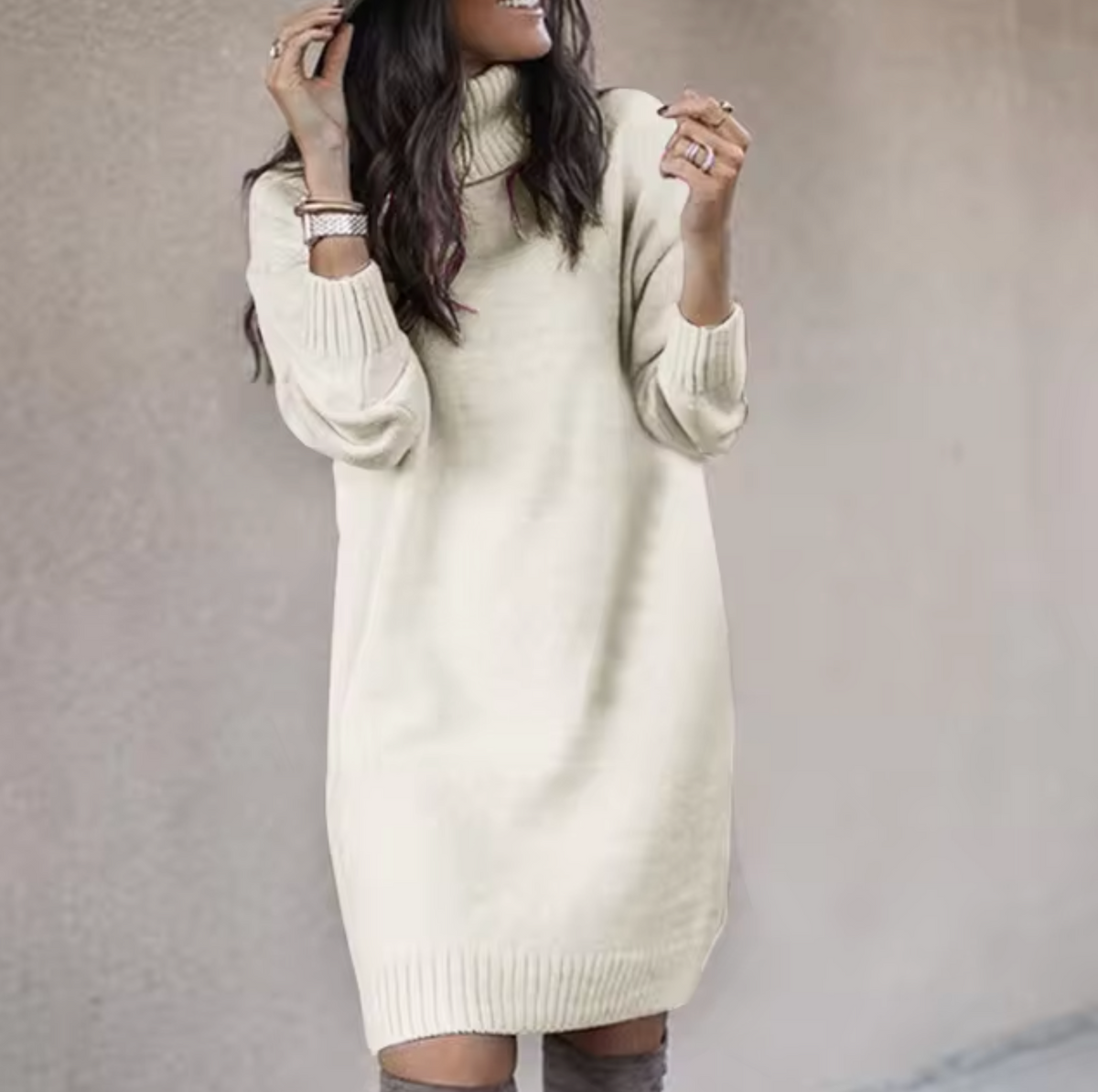 Dames Casual Gebreide Jurk Met Lange Mouwen 2